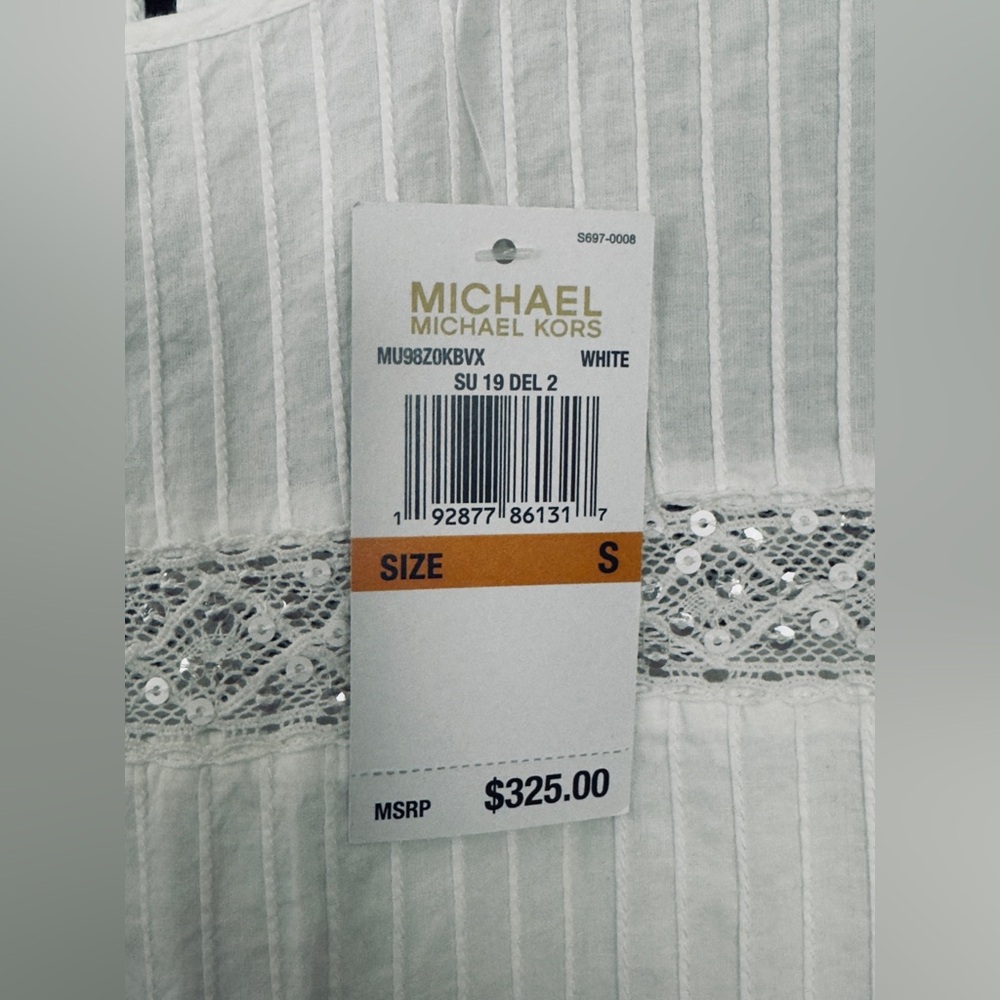MICHAEL MICHAEL KORS White Corded Cotton & Sequined Lace Bell Sleeve Dress S NWT - Picture 10 of 13